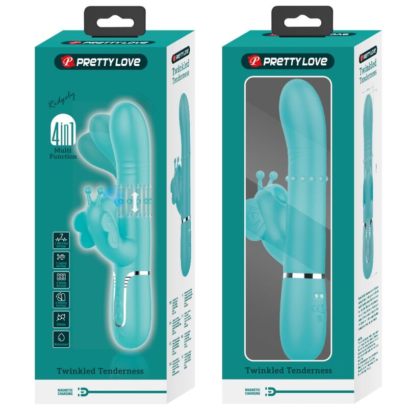 PRETTY LOVE - VIBROMASSEUR RABBIT MULTIFONCTION 4 EN 1 PAPILLON AQUA VERT