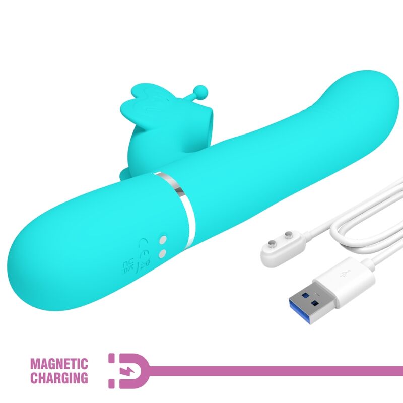 PRETTY LOVE - VIBROMASSEUR RABBIT MULTIFONCTION 4 EN 1 PAPILLON AQUA VERT