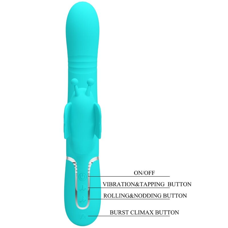 PRETTY LOVE - VIBROMASSEUR RABBIT MULTIFONCTION 4 EN 1 PAPILLON AQUA VERT