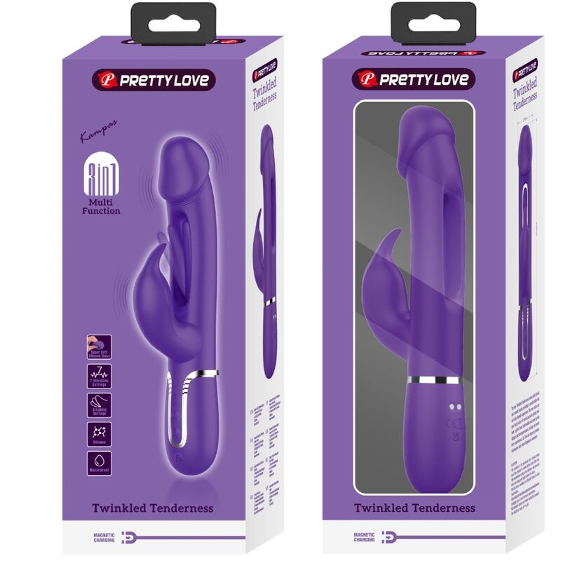 PRETTY LOVE - VIBROMASSEUR RABBIT 3 EN 1 KAMPAS AVEC LANGUE VIOLET