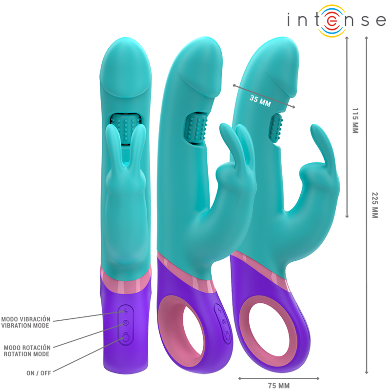 INTENSE - MONICA VIBROMASSEUR RABBIT AVEC STIMULATEUR DE POINT G ROTATIF BLEU