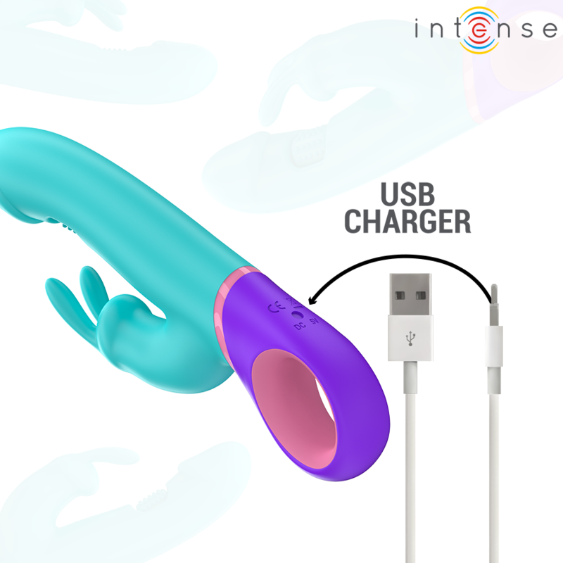 INTENSE - MONICA VIBROMASSEUR RABBIT AVEC STIMULATEUR DE POINT G ROTATIF BLEU