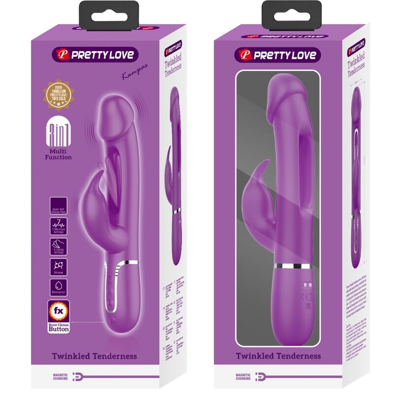 PRETTY LOVE - KAMPAS VIBROMASSEUR RABBIT MULTIFONCTION 3 EN 1 VIOLET