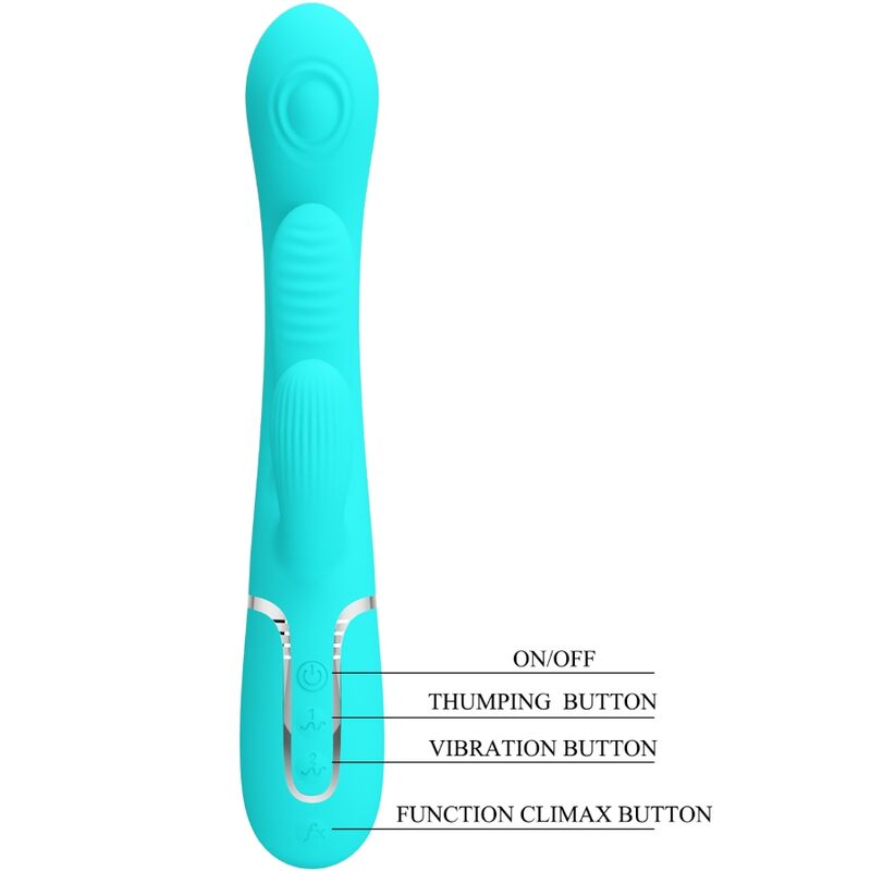 PRETTY LOVE - SHANIA TRIPLE VIBROMASSEUR RABBIT MULTIFONCTION 3 EN 1 BLEU