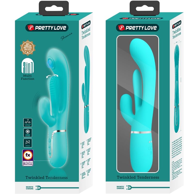 PRETTY LOVE - SHANIA TRIPLE VIBROMASSEUR RABBIT MULTIFONCTION 3 EN 1 BLEU