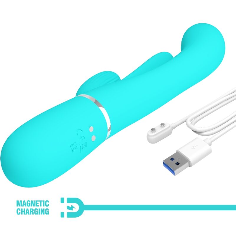 PRETTY LOVE - SHANIA TRIPLE VIBROMASSEUR RABBIT MULTIFONCTION 3 EN 1 BLEU