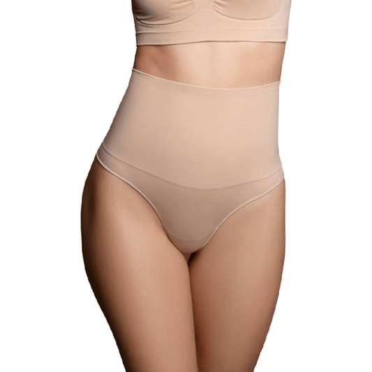 BYE BRA - UNDERWEAR S / NATURAL BYE-BRA - SLIP TAILLE HAUTE SANS POINTS STYLE STRING BEIGE TAILLE S