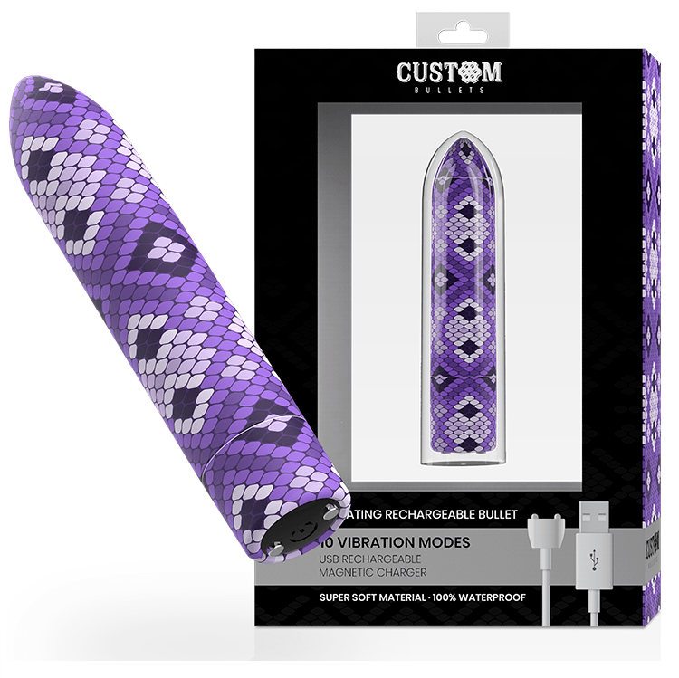 CUSTOM BULLETS CUSTOM BULLETS - MINI VIBROMASSEUR RECHARGEABLE SNAKE PURPLE MAGNETIC BULLET 10V