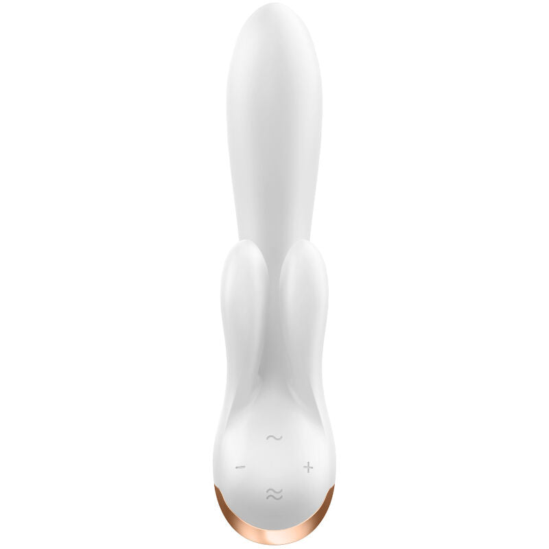SATISFYER - APPLICATION VIBROMASSEUR RABBIT DOUBLE FLEX BLANC