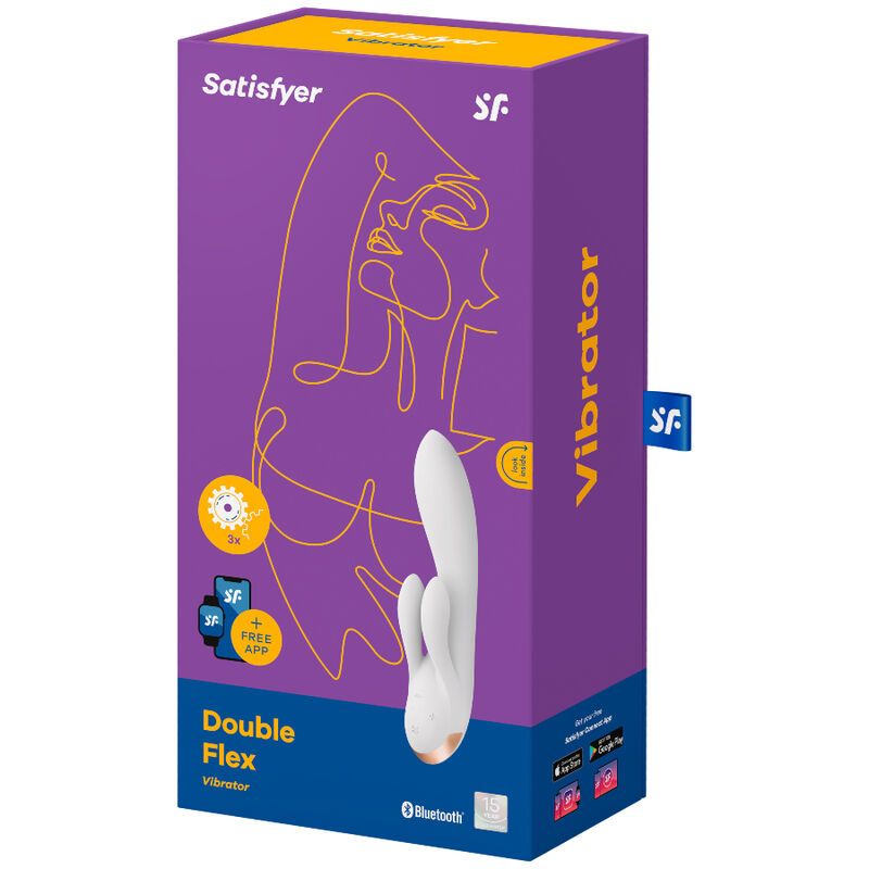 SATISFYER - APPLICATION VIBROMASSEUR RABBIT DOUBLE FLEX BLANC