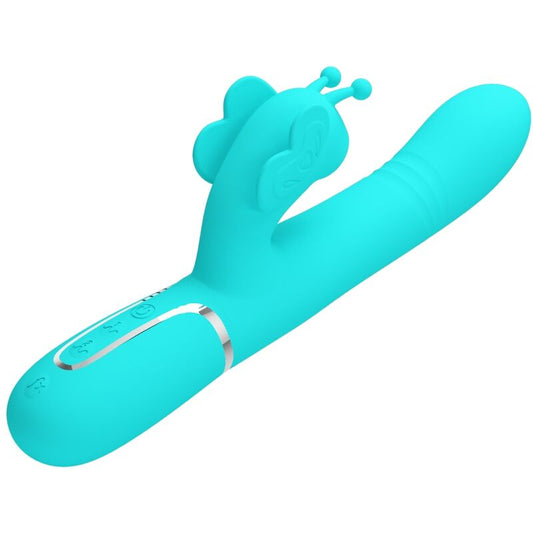 PRETTY LOVE - VIBROMASSEUR RABBIT MULTIFONCTION  4 EN 1 PAPILLON AQUA VERT