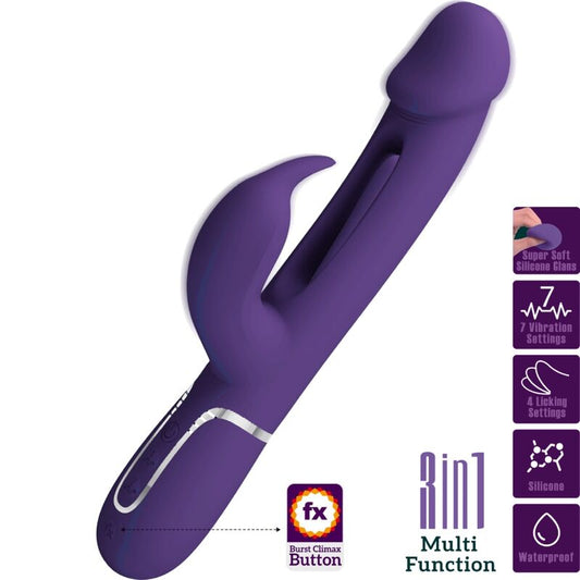 PRETTY LOVE - VIBROMASSEUR RABBIT 3 EN 1 KAMPAS  AVEC LANGUE VIOLET