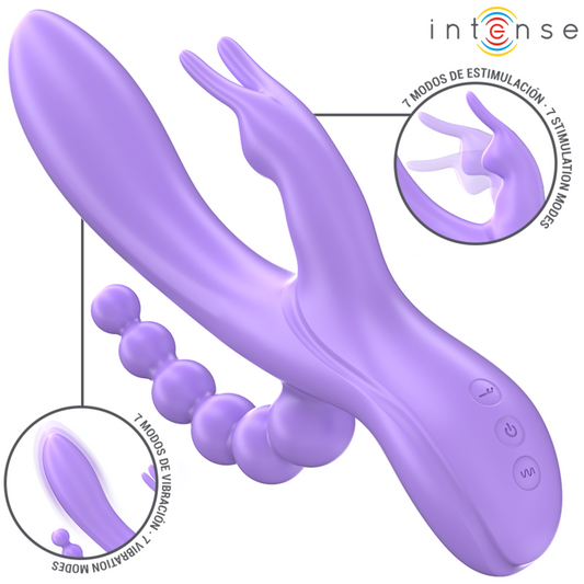 INTENSE - MIKO TRIPLE VIBROMASSEUR RABBIT & STIMULATEUR  ANAL 7 VIBRATIONS VIOLET
