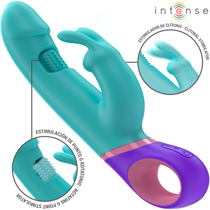 INTENSE - MONICA VIBROMASSEUR RABBIT AVEC STIMULATEUR DE POINT G ROTATIF BLEU