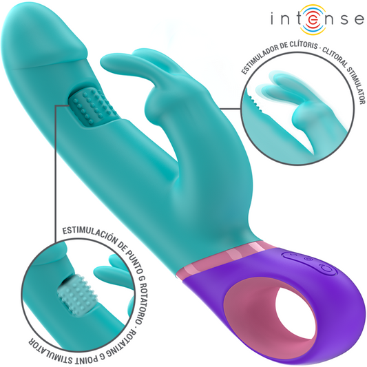 INTENSE - MONICA VIBROMASSEUR RABBIT AVEC STIMULATEUR DE POINT G ROTATIF BLEU