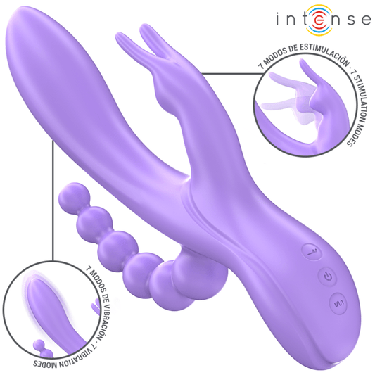 INTENSE FUN INTENSE - MIKO TRIPLE VIBROMASSEUR RABBIT & STIMULATEUR  ANAL 7 VIBRATIONS VIOLET