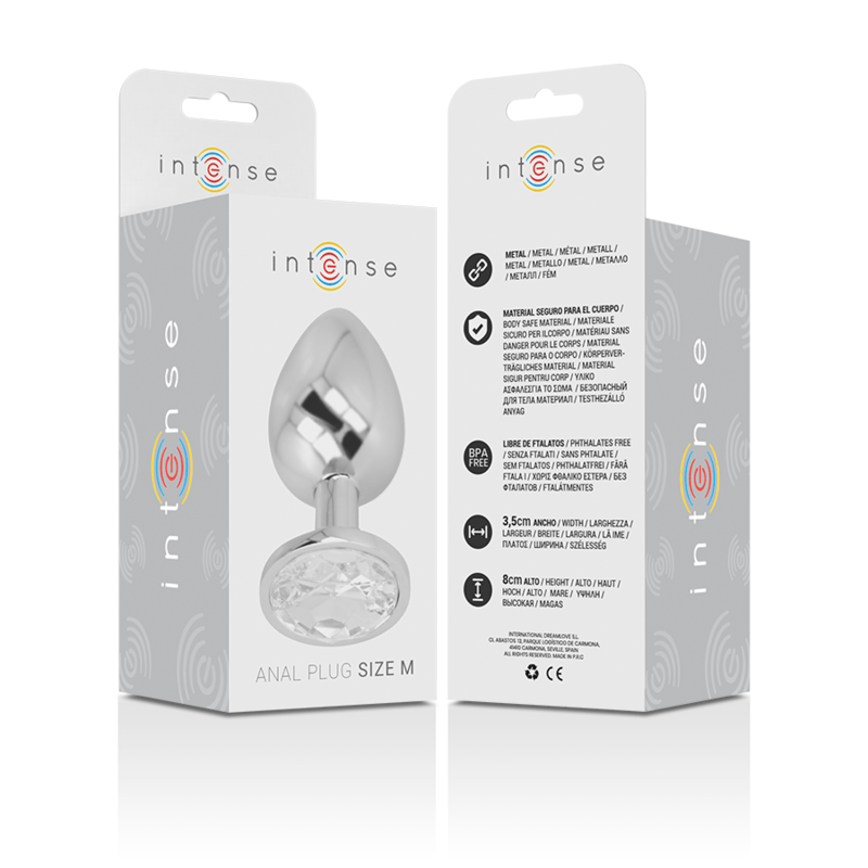 INTENSE ANAL TOYS INTENSE - PLUG ANAL EN MÉTAL ALUMINIUM AVEC CRISTAL DARGENT TAILLE M