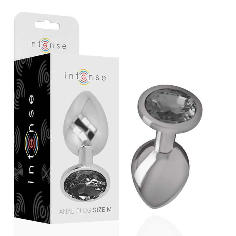 INTENSE ANAL TOYS INTENSE - PLUG ANAL EN MÉTAL ALUMINIUM AVEC VERRE NOIR TAILLE M