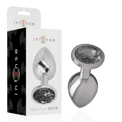 INTENSE ANAL TOYS INTENSE - PLUG ANAL EN MÉTAL ALUMINIUM AVEC VERRE NOIR TAILLE M