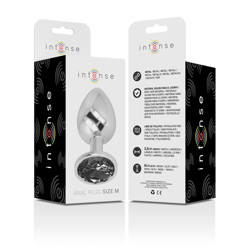 INTENSE ANAL TOYS INTENSE - PLUG ANAL EN MÉTAL ALUMINIUM AVEC VERRE NOIR TAILLE M