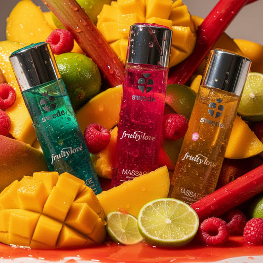 Crown Style LOT GOURMAND | Mini vibromasseur + 3 huiles de massage (framboise/rhubarbe, cassis/citron vert, fruité tropical/miel)