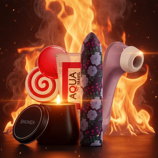Crown Style LOT HOT | Stimulateur clitoridien + lubrifiant à base d'eau arômatisée + mini vibromasseur + bougie de massage vanille