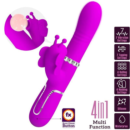 PRETTY LOVE FLIRTATION PRETTY LOVE - VIBROMASSEUR RABBIT MULTIFONCTION 4 EN 1 PAPILLON FUCHSIA