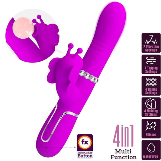 PRETTY LOVE FLIRTATION PRETTY LOVE - VIBROMASSEUR RABBIT MULTIFONCTION 4 EN 1 PAPILLON FUCHSIA