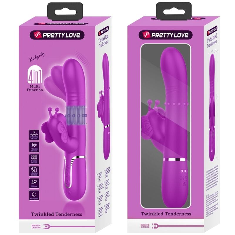 PRETTY LOVE FLIRTATION PRETTY LOVE - VIBROMASSEUR RABBIT MULTIFONCTION 4 EN 1 PAPILLON FUCHSIA