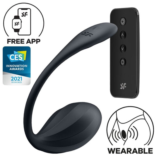 SATISFYER PARTNER SATISFYER - RIBBED PETAL TÉLÉCOMMANDE DE STIMULATEUR DE POINT G NOIR APPLICATION GRATUITE