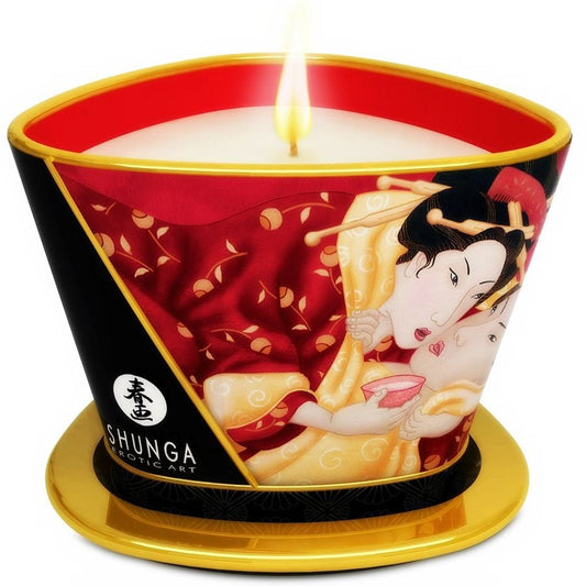 SHUNGA CANDLES SHUNGA - Bougie de Massage Fraises Cava 170 ML - Mini Caresse aux Bougies