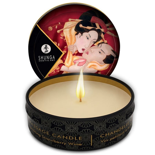 SHUNGA CANDLES SHUNGA - Mini Caresse aux Chandelles Fraises et Bougie de Massage Cava 30 ml